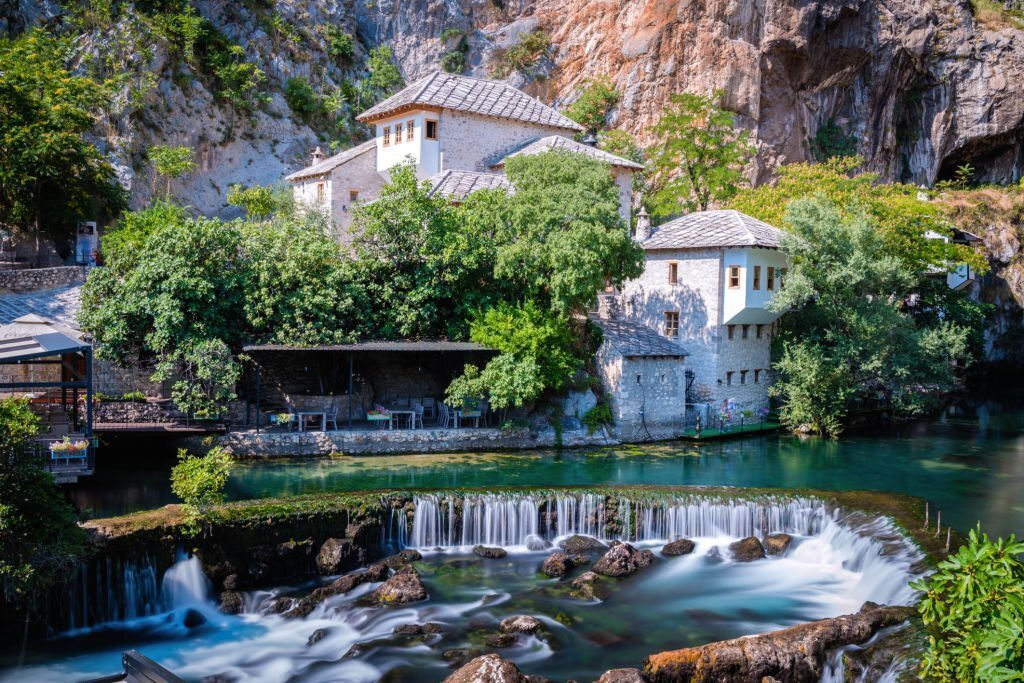 Blagaj Tekija is a Dervish monastery outside Mostar, Bosnia